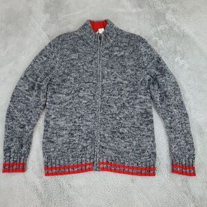 Oshkosh Cardigan Sweater Womens Sz 12 Heatjer Gray Full Zip Long‎ Sleeve Red